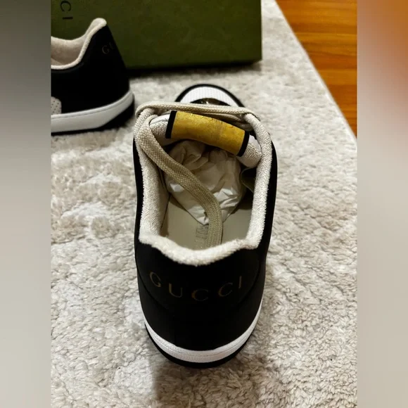 Gucci Men’s Black and White Web Logo Low Top Sneakers - Size 9.5 (US) Never Worn - Picture 5 of 10